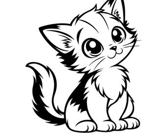 Cute Cat SVG Kitten svg – Digital Download PNG dxf PDF, Cricut and Silhouette Compatible Cat Clipart Files