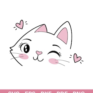 Cute Cat Face SVG - Kawaii Kitten Whiskers and Eyelashes Cut File - Svg, Pdf, Dxf, Eps for Silhouette & Cricut