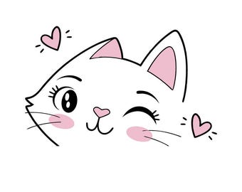 Visage de chat mignon SVG - fichier de coupe moustaches et cils de chaton kawaii - Svg, Pdf, Dxf, Eps pour Silhouette & Cricut