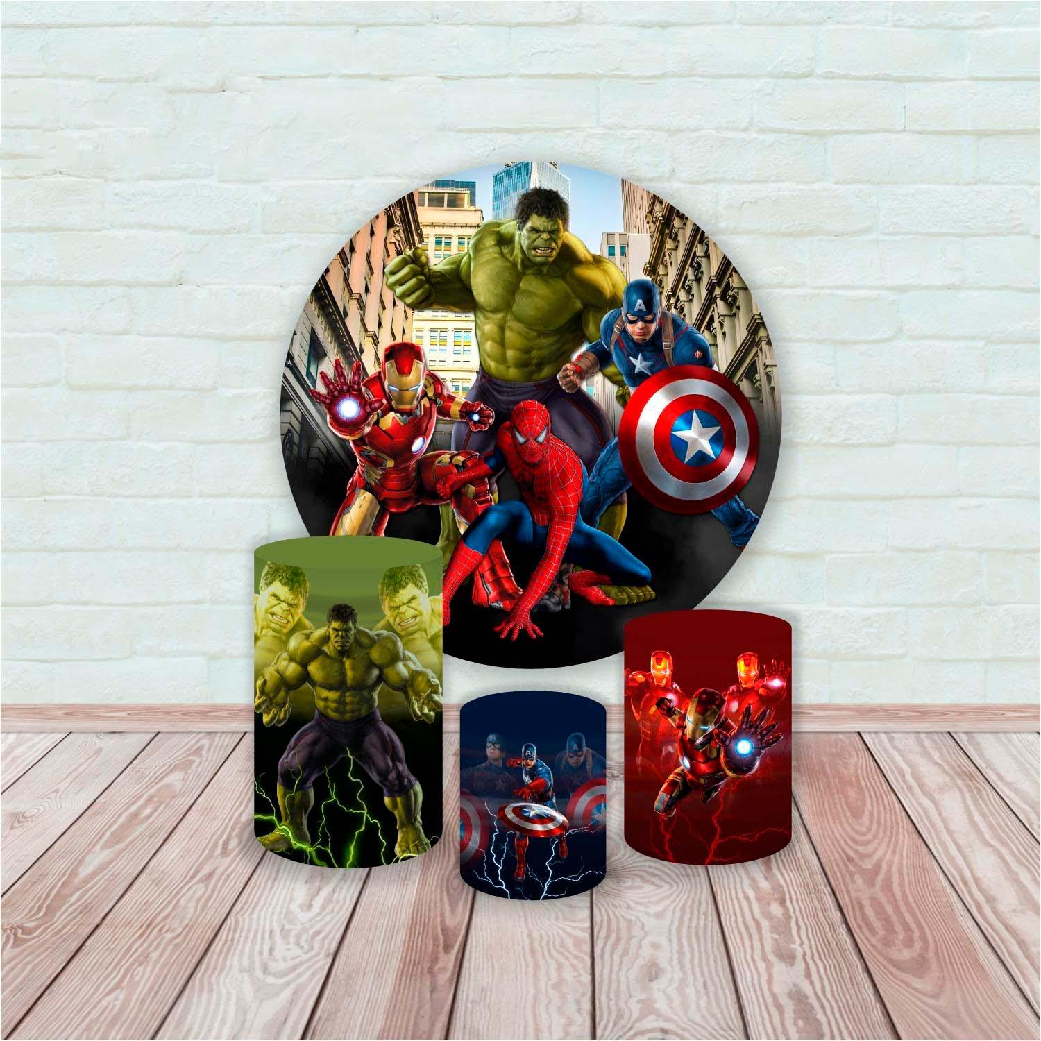 Inspired Super heroes Backdrop and 3 cylinders Cover (4 pieces) Arch Backdrop Cover Photo Photography Background Cylinder Cover Cartoon