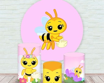 Bee Backdrop and Cylinder Covers Backdrop Photography Background Cylinder Cover Cartoon