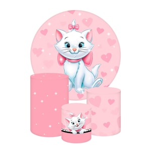 Cat Round Backdrop Birthday Marie Party Supplies Backdrop Cylinders Cover Happy Birthday Backdrop