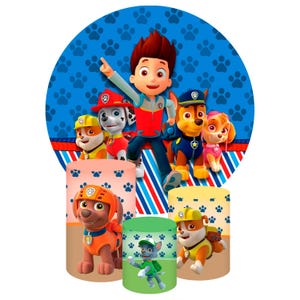 Dogs Backdrop and 3 cylinders Cover (4 pieces) Arch Backdrop Photography Background Cylinder Cover Cartoon