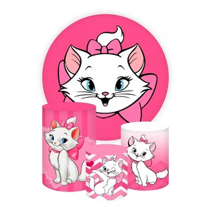 Cat Round Backdrop Birthday Marie Party Supplies Backdrop Cylinders Cover Happy Birthday Backdrop