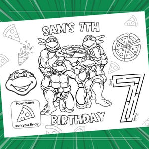 Turtle Birthday Coloring Placemat: Kids Party Favor (Printable DIY Page