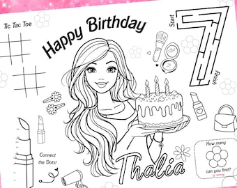 Doll Birthday Coloring Placemat: DIY Party Activity (Printable Custom Page