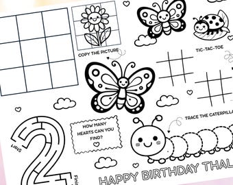 Personalized Butterfly Birthday Coloring Page Placemat (Digital Download)