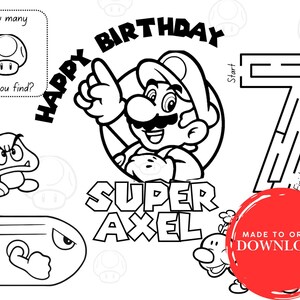 Personalized Birthday Activity Coloring Page | Kids Birthday Coloring Placemat | Printable Custom Coloring Placemat | DIY Party Favor
