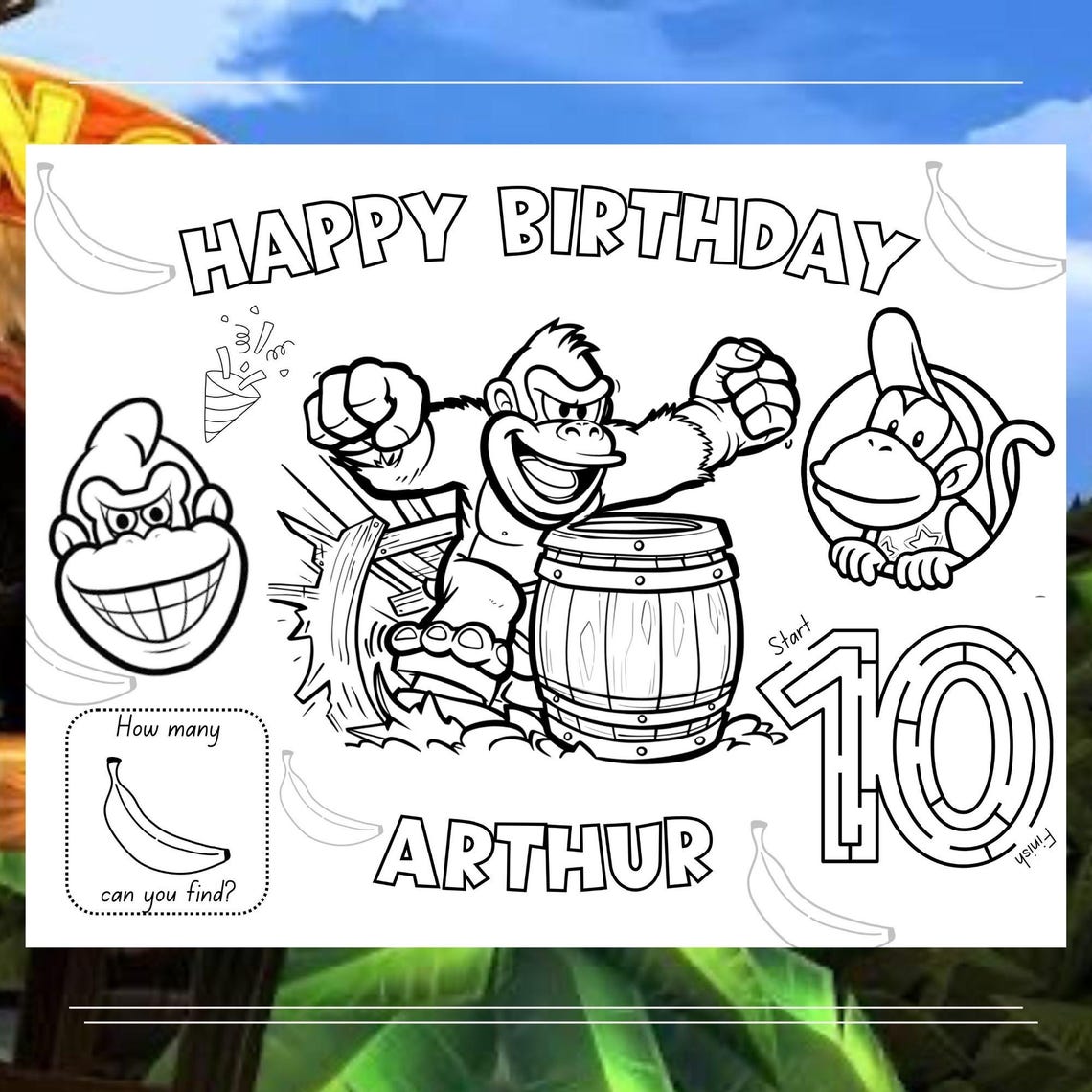 Kong Birthday Activity Coloring Page | Kids Birthday Coloring Placemat ...