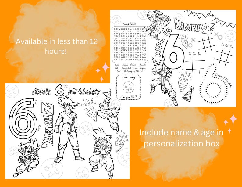 Dragon Ball Z Birthday Activity Coloring Page - Etsy Australia