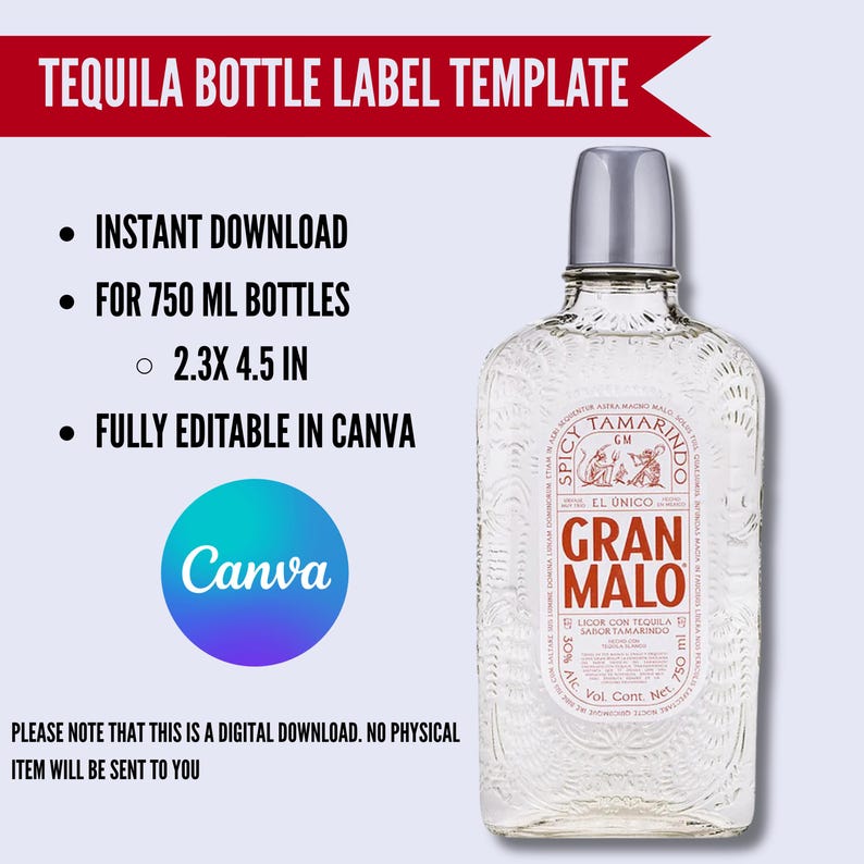 Plantilla personalizada de Gran Malo / Plantilla de Canva de Gran Malo / Plantilla de botella ML / Totalmente editable / Descarga instantánea imagen 1