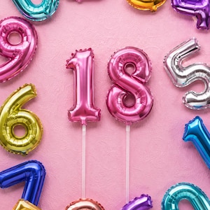 Zahlen-Kuchenaufsatz mit Ballon | Metallische Geburtstagstortendekoration | Wählen Sie Ihre Zahl und Farbe | Personalisierte Geburtstagsdeko