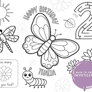 Personalized Butterfly Birthday Coloring Page Placemat (Digital Download)