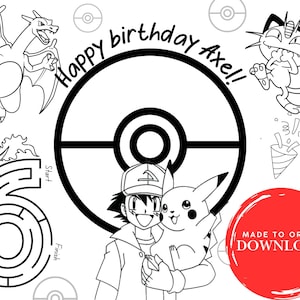 Kids Birthday Activity Coloring Page | Kids Birthday Coloring Placemat | Printable Custom Coloring Placemat | DIY Party Favor