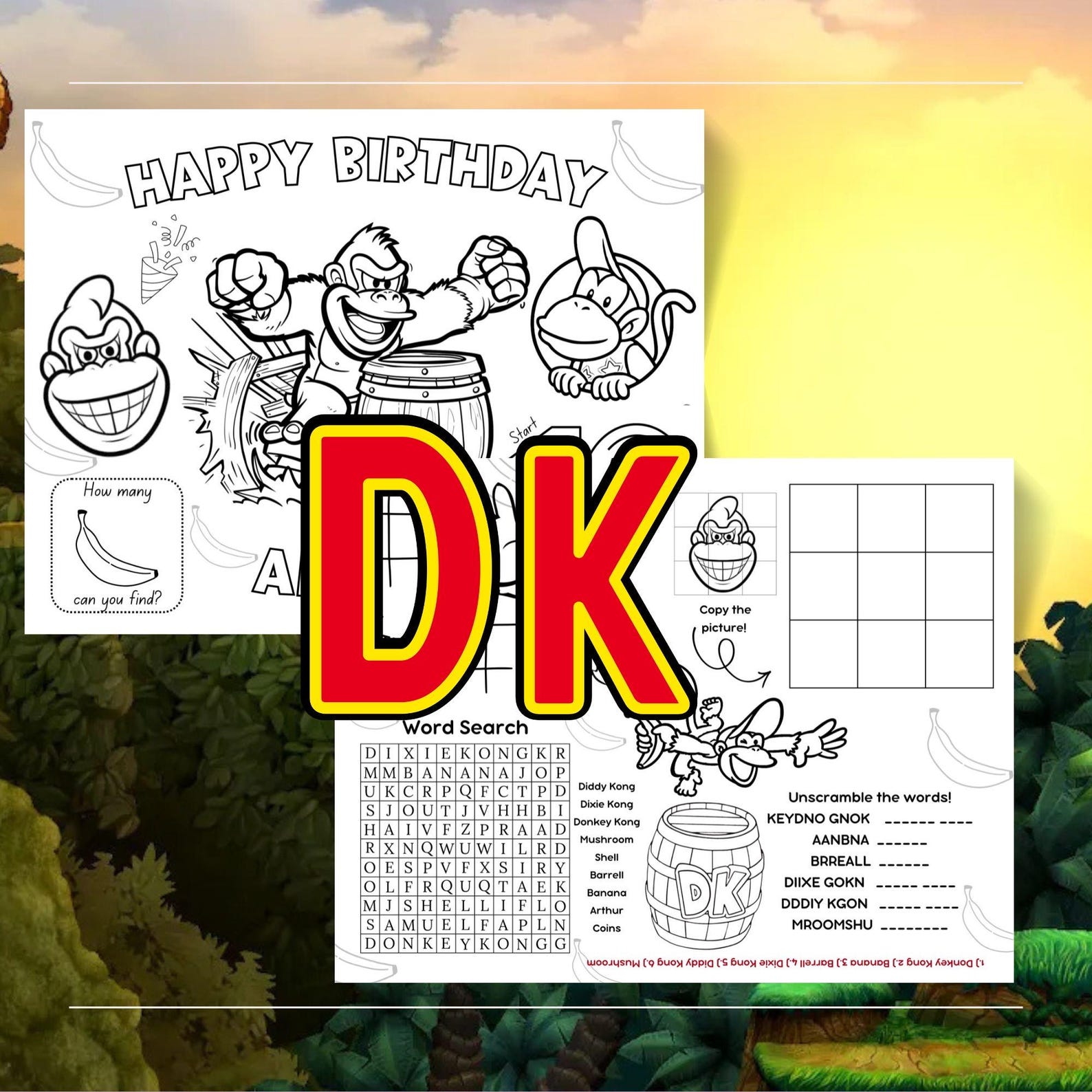 Kong Birthday Activity Coloring Page | Kids Birthday Coloring Placemat ...