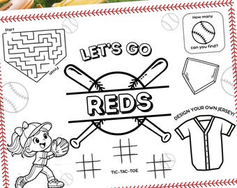 Página para colorear personalizada para fiesta de equipo de béisbol: mantel individual para fiesta DIY