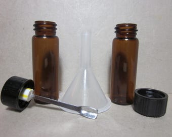 Two Mini Amber Glass Sweetener Dispenser Jars with ONE Spoon and a Funnel
