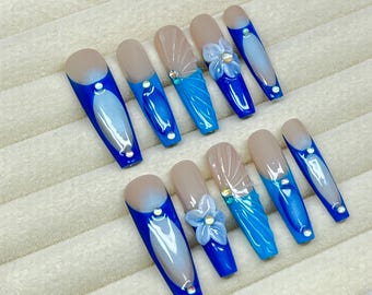 3D Ozean-Nebel: Blauer Chrom-Sarg, Meerjungfrauenkern Nail Art