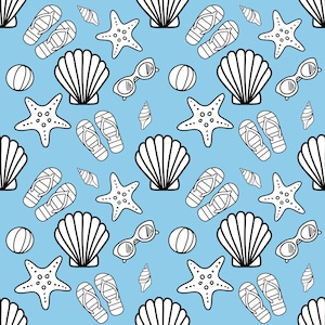 Beach Seamless Pattern: Blue & White Nautical Design (digital Download ...
