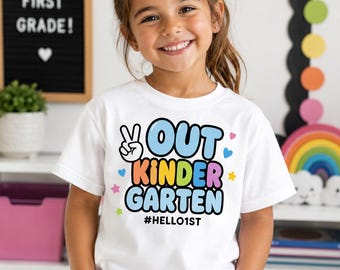 Maglietta "Peace Out Kindergarten Hello 1st" / Maglietta per bambini "Back to School"