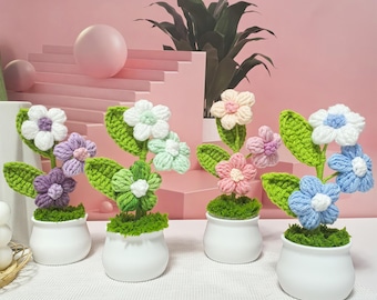 Handmade Mini Crochet Flowers in Pot: Desk Decor Gift, Christmas Day Gift