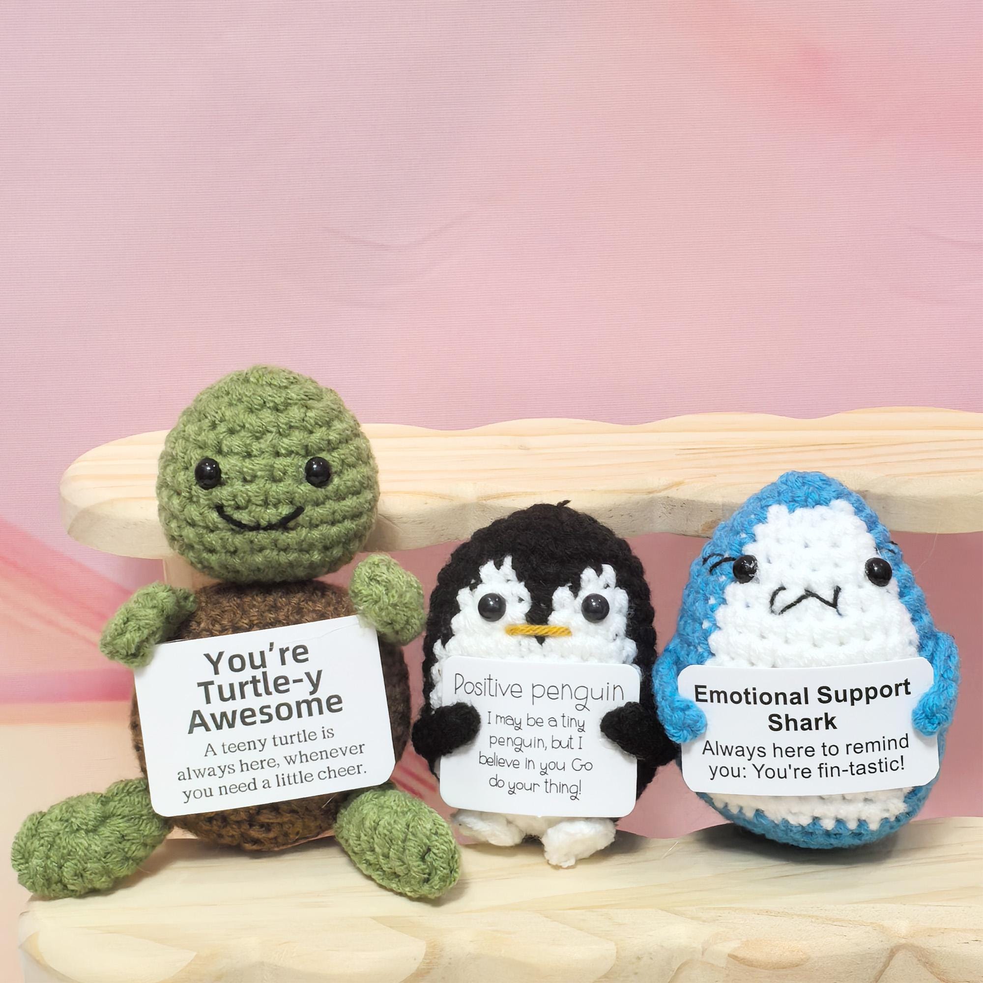 Pickle Buddies Positive Pink Shark - Positive Crochet Animals Emotional Support Plush Crochet Plushies Emotional Support Crochet Gift