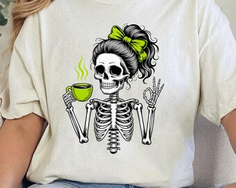 Skeleton Coffee PNG: Funny Halloween Clipart (Digital Download)