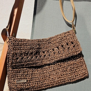 Raffia schoudertas
