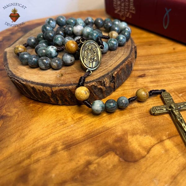 St Joseph Rosenkranz für Männer | Handgemachter katholischer Rosenkranz mit Natursteinperlen | Katholisches Geschenk für Vater, Ehemann, Konfirmation
