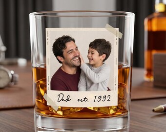 Vatertagsgeschenk für Papa, individuelles Foto-Whiskyglas, personalisiertes Papa Est Glas, Opa Onkel Geschenk für ihn