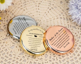 Gepersonaliseerde compacte spiegel, cadeau moeder bruid, cadeau schoonmoeder, cadeau voor moeder van dochter, cadeau moeder bruidegom, huwelijkscadeau