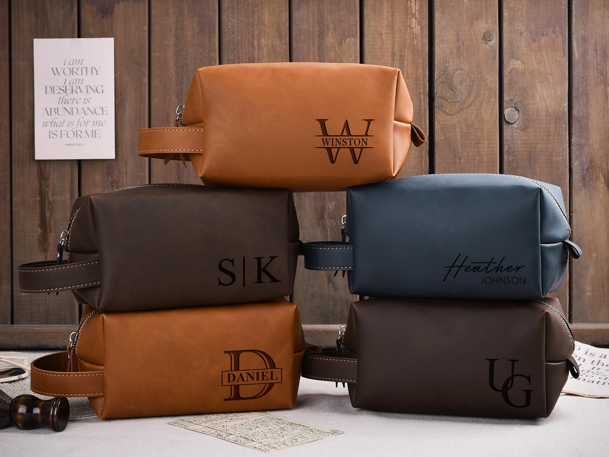 Engraved Men's Toiletry Bag, Personalized Leather Travel Kit, Groomsmen Gift, Anniversary Gift,Travel Toiletry Bag,Leather Accessory for Him