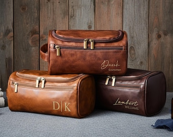 Personalized Men's Toiletry Bag, Engraved Leather Travel Kit, Groomsmen Gift, Anniversary Gift,Travel Toiletry Bag,Leather Accessory for Him