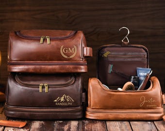 Personalized Men's Toiletry Bag, Groomsmen Gift, Engraved Leather Travel Kit, Anniversary Gift,Travel Toiletry Bag,Leather Accessory for Him