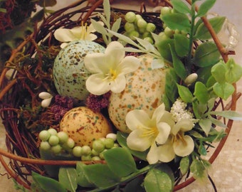 Easter Spring Floral Decor Decorated Bird Nest Shelf Sitter Tablescapes