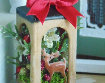 Dollhouse Miniature Lantern KKD Artist Upcycle Dollhouse Christmas Florals