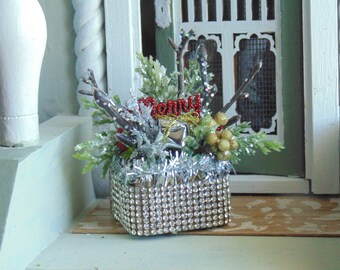 Dollhouse Christmas Floral Rhinestone Planter