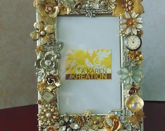 Shabby Romantic Frame Upcycled Jewelry Metals Rhinestones Florals Butterflies