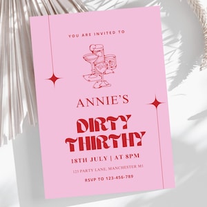 Dirty Thirty Birthday Invitation | Talk Thirty to Me Birthday Invite | 30th Party Invite | Editable Invite Template | Pink Retro Invitation