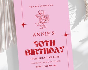 30th Birthday Invitation For Her | Talk Thirty to Me Birthday Invite | 30th Party Invite | Editable Invite Template | Pink Retro Invitation