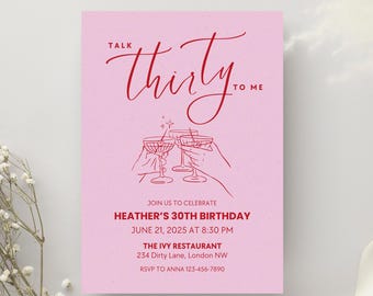Invito per il 30° compleanno / Invito per il compleanno di Talk Thirty to Me / Invito per la festa del 30° compleanno / Modello di invito modificabile per lei / Compleanno delle ragazze