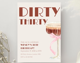 30th Birthday Invitation | Dirty Thirty Birthday Invite Template | Editable Invitation Template | 30th invitation For Her |