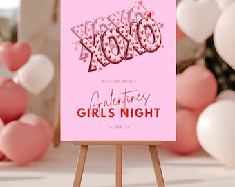 Galentines Girls Night Welcome Sign | Editable Welcome Poster | Valentine's Day Party Sign | Girls Night | Galentines Day Party