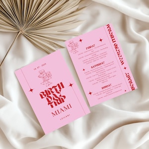 Bewerkbare sjabloon reisschema verjaardag | Routebeschrijving weekendtrip | Martini en cocktails | Verjaardagsuitnodiging | Sjabloon downloaden