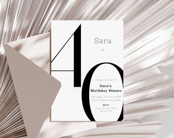 40th Birthday Invitation | Minimalist 40th Birthday Invite Template | 40th Party Invite | Editable Invitation Template | 40th Birthday Party