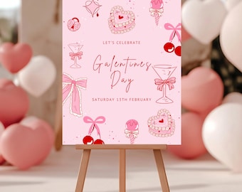 Galentines Day Brunch Welcome Sign | Editable Welcome Poster | Valentine's Day Party Sign | Girls Night | Galentines Day Party