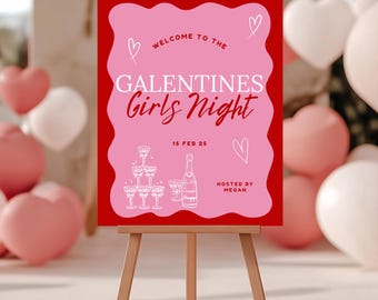 Galentines Girls Night Welcome Sign | Editable Welcome Poster | Valentine's Day Party Sign | Girls Night | Galentines Day Party