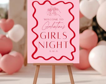 Galentines Girls Night Welcome Sign | Editable Welcome Poster | Valentine's Day Party Sign | Girls Night | Galentines Day Party
