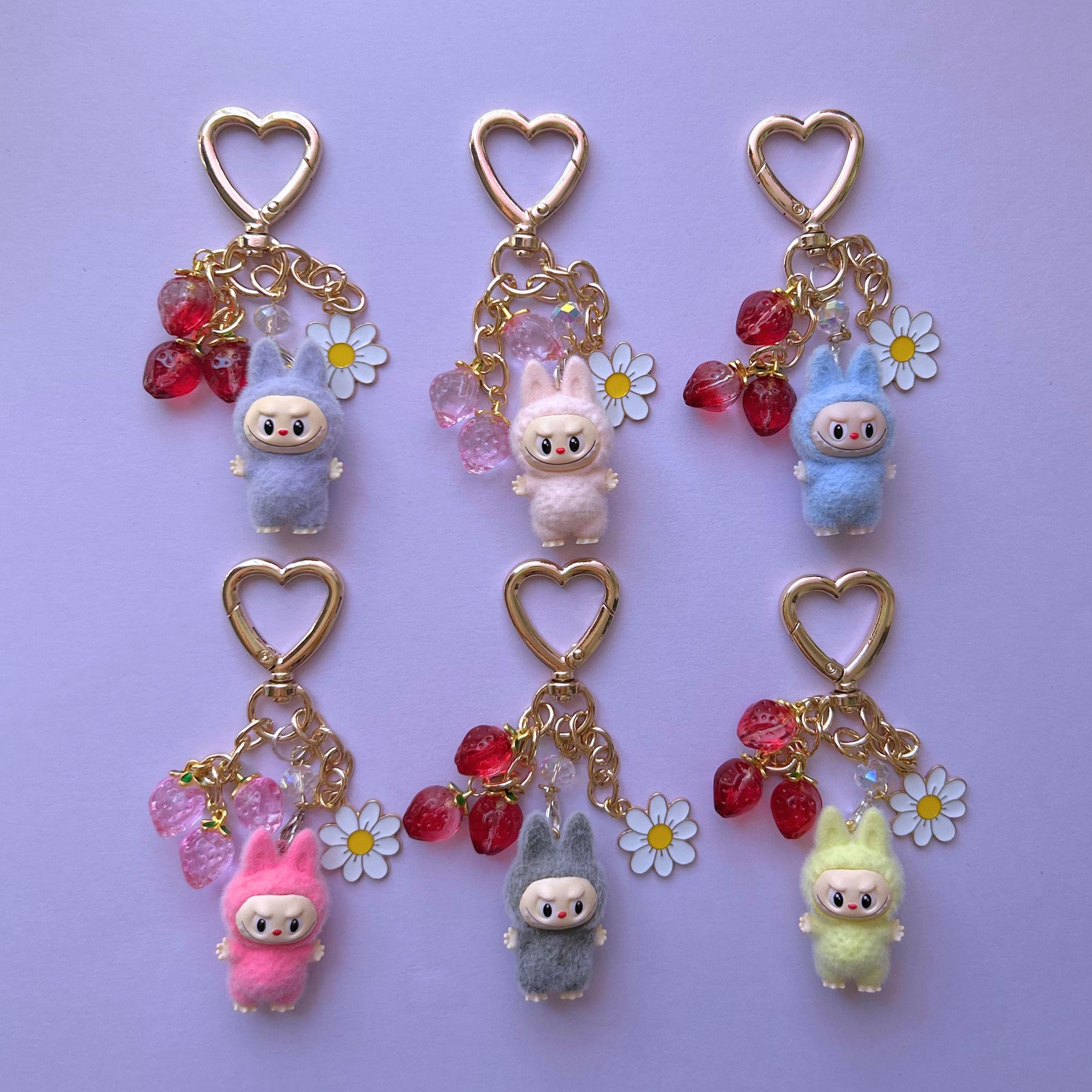 Dainty Labubu Keychain | Cute keychain, strawberry keychain, popmart mini labubu