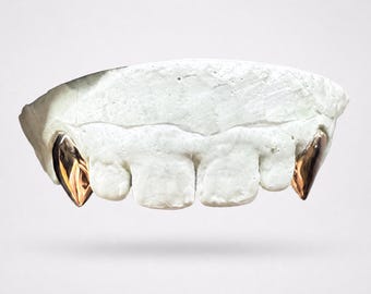 Custom 2 Teeth Vampire Fang Gold or Silver Grillz with Fangs Free Shipping and Free Mold Kit